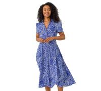 Roman Petite Abstract Print Button Shirt Dress In Royal Royal 18