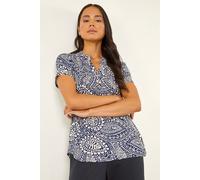 Roman Petite Abstract Print Button Stretch Top In Navy Navy 18