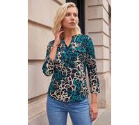 Roman Women's Petite Abstract Print Button Top in Black | Size: 14