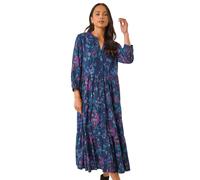 Roman Petite Abstract Print Frill Dress In Navy Navy 10