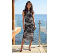 Roman Women's Petite Abstract Print Gathered Stretch Dress in Black | Size: 14 Roman Black 14