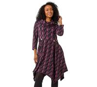 Petite Abstract Print Hanky Hem Stretch Dress Roman Purple 14