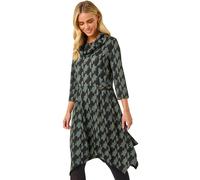 Roman Petite Abstract Print Hanky Hem Stretch Dress In Khaki Khaki 18