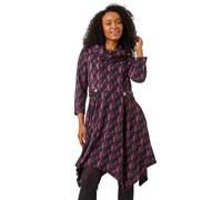 Petite Abstract Print Hanky Hem Stretch Dress Roman Purple 16