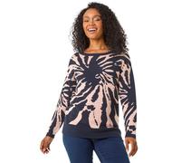 Roman Petite Abstract Print Knit Jumper for Women UK - Ladies Everyday Autumn Winter Round Neckline Comfy Soft Evening Vacation Work Party Night Out - Petite Navy - Size 16