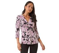 Roman Petite Abstract Print Knot Front Top In Black Black 18