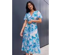 Petite Abstract Print Ruched Midi Dress Roman Turquoise 14