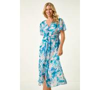 Petite Abstract Print Ruched Midi Dress Roman Turquoise 12
