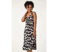 Petite Abstract Print Ruched Stretch Midi Dress Roman Black 18