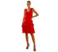 Roman Petite Abstract Print Ruffle Shift Dress for Women UK Ladies Spring Everyday Summer Holiday V-Neckline Comfy Sleeveless Soft Knee Length Frock Dinner Date - Petite Navy - Size 12