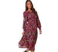 Roman Petite Abstract Print Shirred Cuff Midi Dress In Wine Wine 12