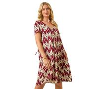 Roman Petite Abstract Print Swing Stretch Dress In Orange Orange 14