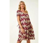 Roman Petite Abstract Print Swing Stretch Dress In Orange Orange