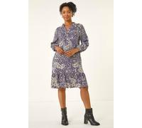 Petite Abstract Print Tiered Dress Roman Grey 14