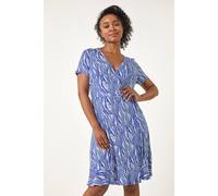 Roman Women's Petite Abstract Print Wrap Frill Dress in Blue | Size: 16 Roman Blue 16