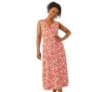 Roman Petite Abstract Print Wrap Midi Dress for Women UK - Ladies Everyday Holiday Spring Summer V-Neckline Comfy Soft Evening Vacation Work Party - Petite Orange - Size 18