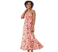 Roman Petite Abstract Ruched Front Maxi Dress for Women UK - Ladies Everyday Holiday Spring Summer V-Neckline Comfy Soft Evening Vacation Work Party - Petite Orange - Size 18