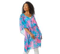 Roman Petite Abstract Tie Waist Cover Up for Women UK - Ladies Everyday Holiday Spring Summer Round Neckline Comfy Soft Evening Vacation Work Party - Petite Blue - Size 14