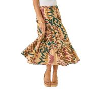 Roman Originals Gypsy Maxi Skirt for Women UK Ladies Tiered Bohemian Long Ankle Length Cotton Elasticated Waistband High Waist Monochrome Lounge Lightweight Holiday - Petite Multi - Size 16