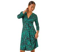 Roman Petite Abstract Twist Front Dress In Green Green 18