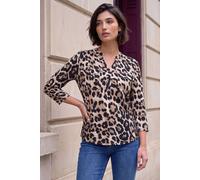 Roman Petite Animal Button Top In Tan Tan