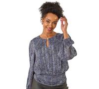 Roman Petite Animal Keyhole Buttoned Top In Black Black 16