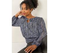 Roman Petite Animal Keyhole Buttoned Top In Blue Blue 16