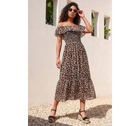 Roman Petite Geo Print Bardot Midi Dress for Women UK - Ladies Everyday Holiday Spring Summer Comfy Soft Evening Vacation Work Party