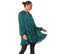 Roman Petite Animal Print Frill Hem Dress In Green Green 12