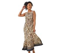 Roman Petite Animal Print Frill Hem Dress In Stone Stone 18