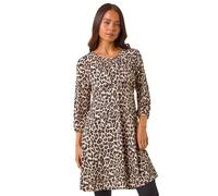 Petite Animal Print Gathered Waist Dress Roman Camel 16