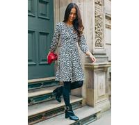 Roman Women's Petite Animal Print Gathered Waist Dress in Camel | Size: 14 Roman Camel 14