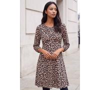 Roman Women's Petite Animal Print Gathered Waist Dress in Camel | Size: 18 Roman Camel 18