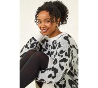 Roman Petite Animal Print Knitted Dress In Grey Grey 18