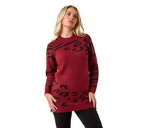 Roman Petite Animal Print Longline Jumper for Women UK - Ladies Autumn Everyday Winter Holiday High Neckline Comfy Long Sleeve Soft All Over Pattern Top Daywear Sweaters - Petite Wine - Size 16