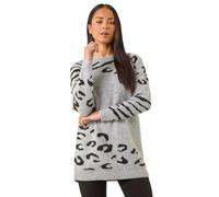 Petite Animal Print Longline Stretch Jumper Roman Grey 14