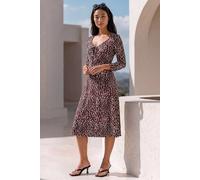Roman Women's Petite Animal Print Ruched Stretch Midi Dress in Wine | Size: 14 Roman Wine 14