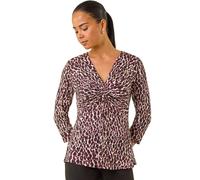 Roman Women's Petite Animal Print Twist Front Top in Wine | Size: 14 Roman Wine 14