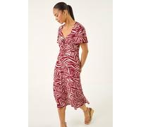 Roman Women's Petite Animal Stretch Gathered Midi Dress in Wine | Size: 18 Roman Wine 18