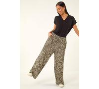 Roman Petite Animal Wide Leg Trouser In Khaki Khaki 8