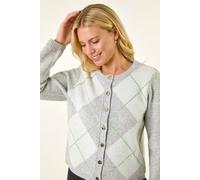 Roman Women's Petite Argyle Buttoned Knit Cardigan in Grey | Size: 18 Roman Grey 18