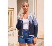 Roman Petite Argyle Round Neck Button Front Cardigan Navy Mix
