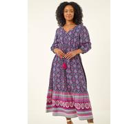 Roman Petite Aztec Border Print Midi Dress In Navy Navy 8