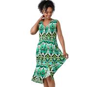 Roman Petite Aztec Button Stretch Midi Dress for Women UK - Ladies Everyday Holiday Spring Summer V-Neckline Comfy Soft Evening Vacation Work Party - Petite Green - Size 10