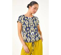 Roman Women's Petite Aztec Drawstring Hem Top in Navy | Size: 14 Roman Navy 14