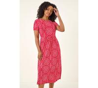 Roman Petite Aztec Gathered Waist Midi Dress Red 8