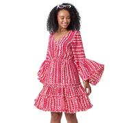 Roman Petite Aztec Print Flared Sleeve Dress In Pink Pink 12