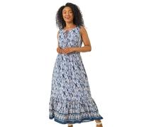 Roman Women's Petite Aztec Print Frill Midi Dress in Blue | Size: 18 Roman Blue 18