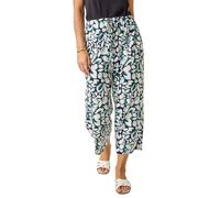 Roman Petite Aztec Print Stretch Trouser for Women UK Ladies Spring Everyday Summer Holiday Elasticated Waist Comfy Side Pocket Soft Relaxed Fit Bottoms Beach Pants - Petite Floral Navy - Size 18