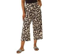 Roman Petite Aztec Print Stretch Trouser for Women UK Ladies Spring Everyday Summer Holiday Elasticated Waist Comfy Side Pocket Soft Relaxed Fit Bottoms Beach Pants - Petite Abstract Noir - Size 16
